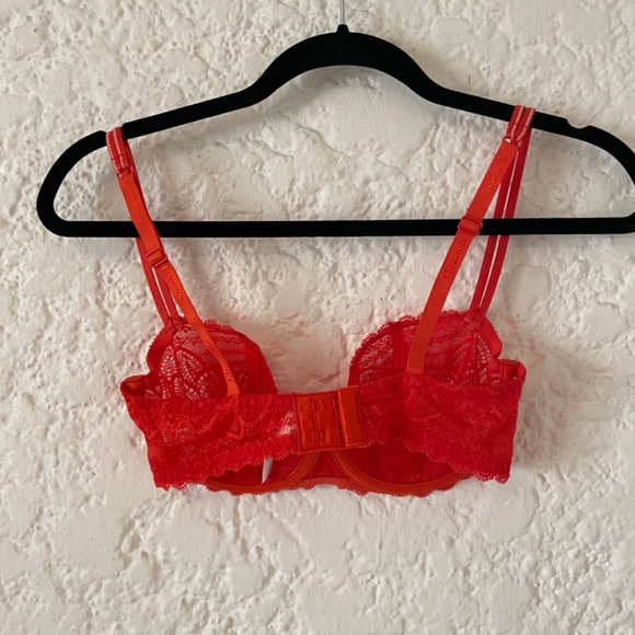 Chantelle Merci Demi Bra 32DD Orange /Red Sheer Lace Floral Underwire Worn 1x - Picture 3 of 10